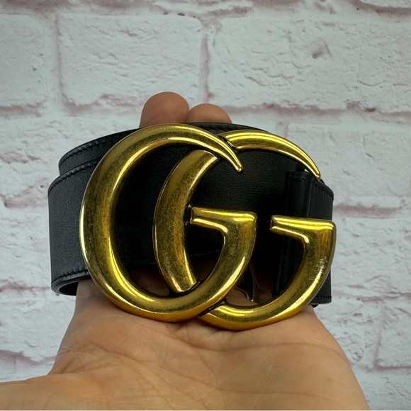 Gucci 2015 Re Edition Wide Leather Belt Gg Double Marmont Black 400593 70/28 - Picture 9 of 11